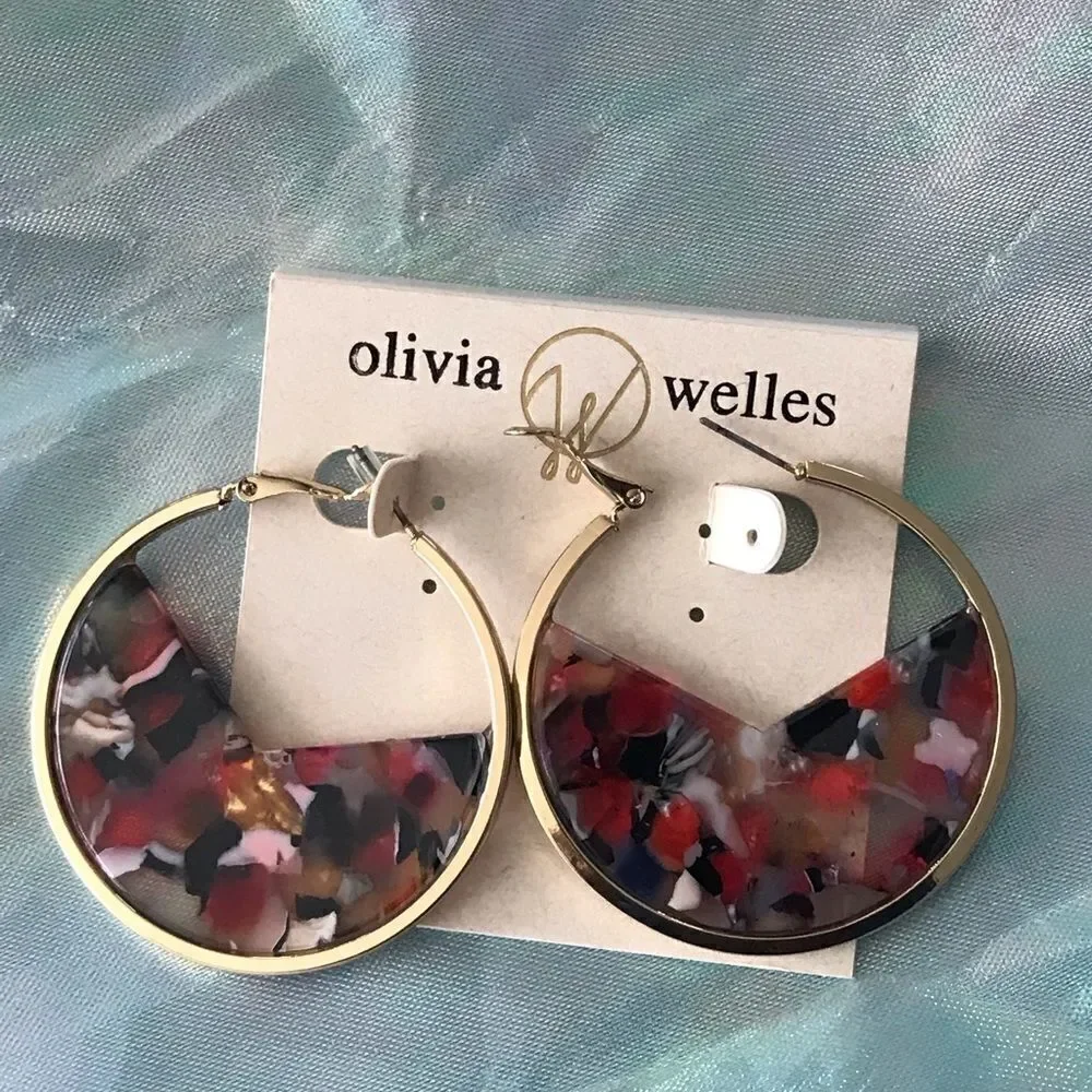 Olivia Welles Hoop Resin Earrings gold tone